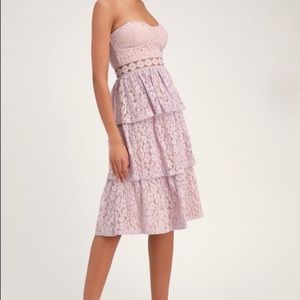 Lulu’s Adorn Lavender Lace Strapless Dress